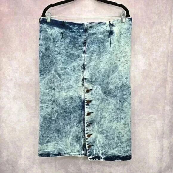 Nicole Premium Jeans Denim Skirt Midi Button Stretch Zipper Slit Y2K Plus 15/16 - Picture 1 of 5
